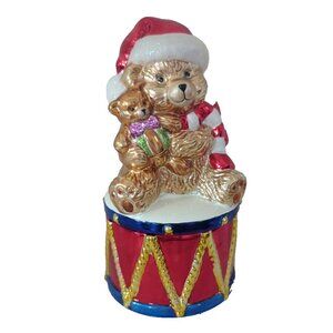 Christopher Radko Teddy Bear Christmas Ceramic Candy Trinket Treat Jar 7"